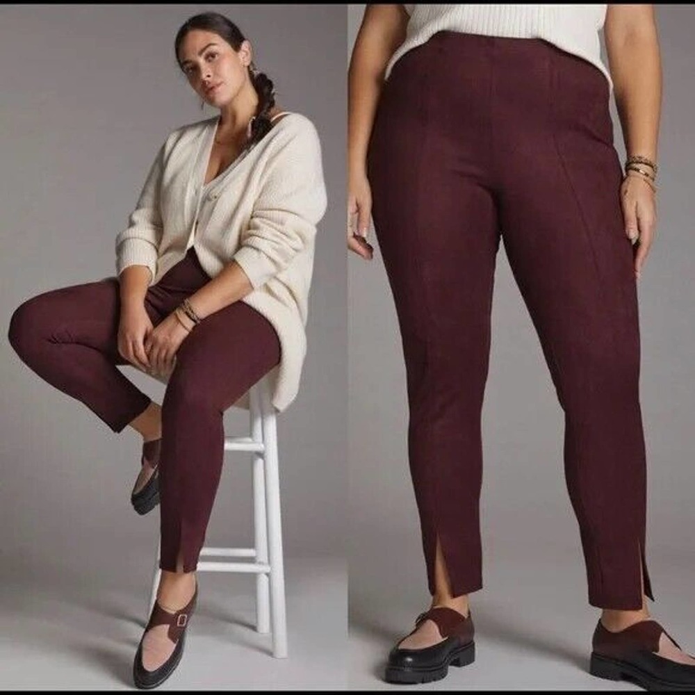 NWT ANTHROPOLOGIE Avec Les Filles Slit Front Sueded Leggings Plus 3X Plum
